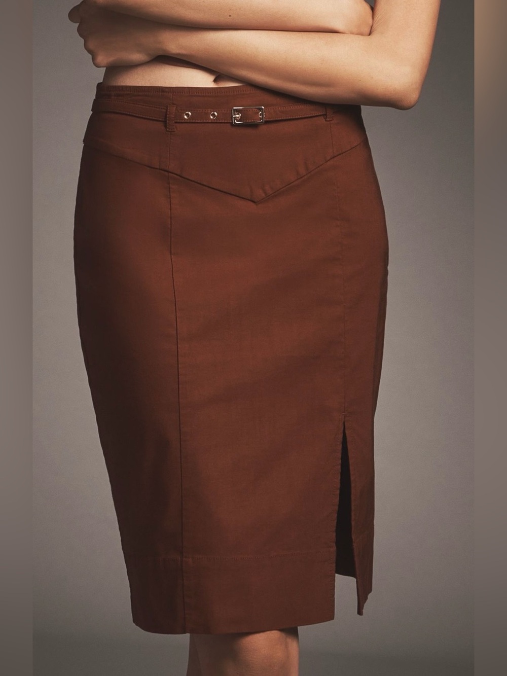 Anthropologie Belted Pencil Skirt in Burnt Paprika